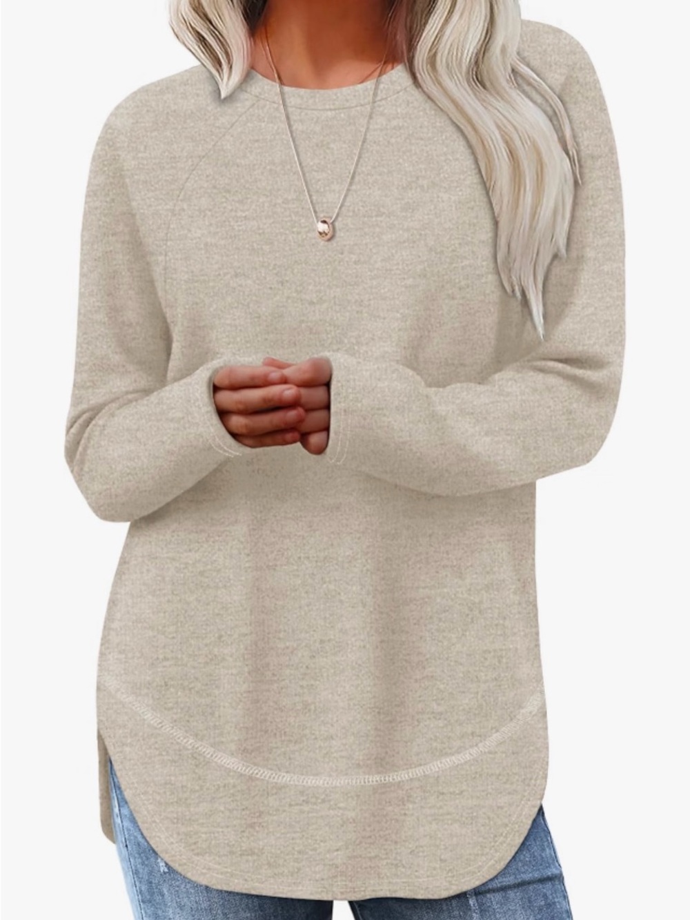 Cozy Crewneck Pullover Sweater in Neutral Cream - Picture 2 of 5